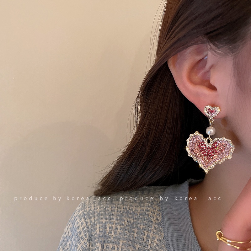 Anting Tusuk Desain Bunga / Hati Hias Mutiara + Berlian Gaya Korea Untuk Wanita