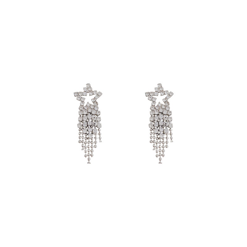 Shuling S925 silver needle Nice Zircon Star Tassel Earrings Diamond Ear Studs