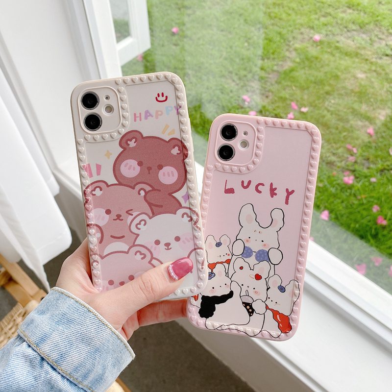 Happy Bear Mirror Soft Case OPPO A1K Realme C11 C20 C20A C2 C15 C12 Narzo 20 C25 C21 C21Y 5 5S 5i C3 Casing VIVO V20 Pro Y21 Y21S Y33S Y51 V21 V20 SE Y51A Xiaomi Redmi Redmi 9A 9C Note 8 Pro