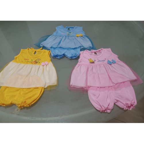 (SATUAN)  Dress baby Nanas Newborn / Dress bayi / pink kuning biru Tile Perempuan Girl Hello Kitty