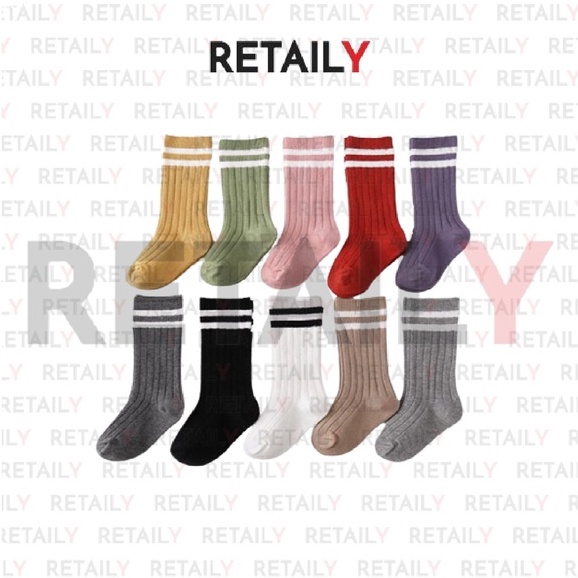 Retaily KS14 Kaos Kaki Anak Motif Garis Kaus Kaki Selutut Anak Sekolah