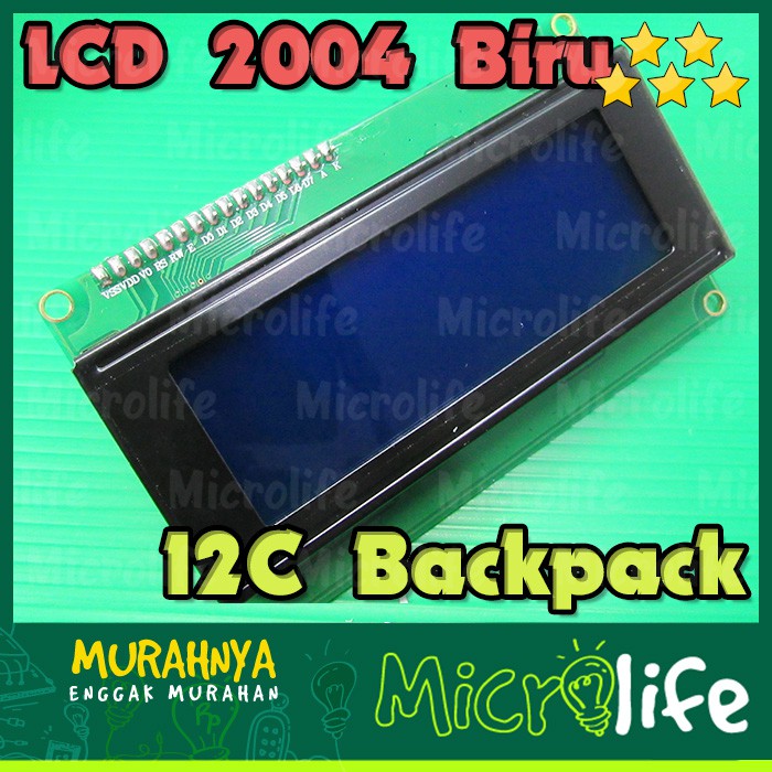 LCD 2004 20x4 BLUE DISPLAY MODULE + I2C BACKPACK LAYAR BIRU TEXT PUTIH