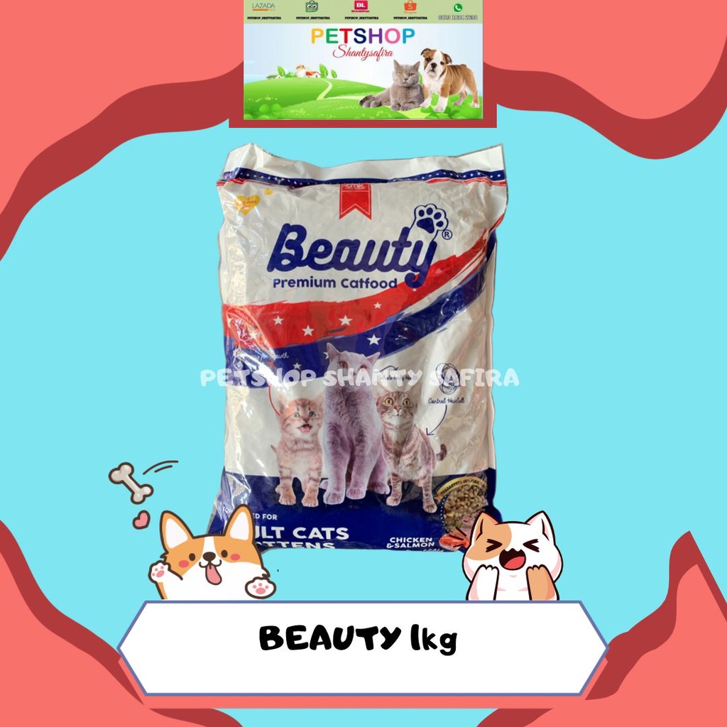 MAKANAN KUCING BEAUTY PREMIUM CAT FOOD 1KG REPACK BERAT REAL