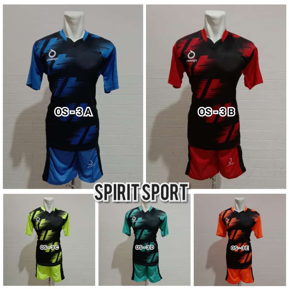 Baju Futsal Printing Merah Motif Arsir Biru Abstrak