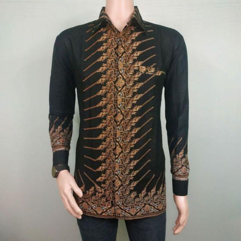 Kemeja Batik HEM PRIA MOTIF KEMBANG GEDE HITAM KEMEJA SERAGAM