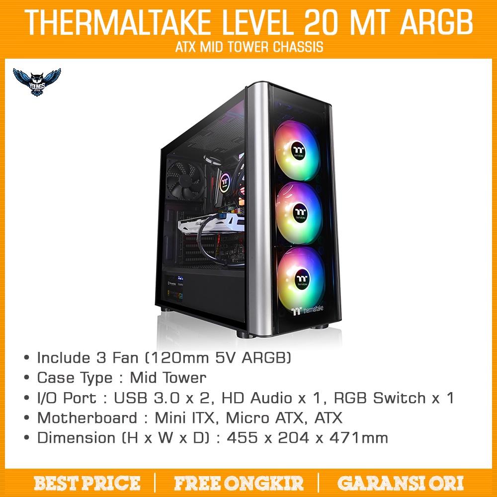 THERMALTAKE LEVEL 20 MT ARGB (ATX, Tempered, USB 3.0) 20MT Case Casing