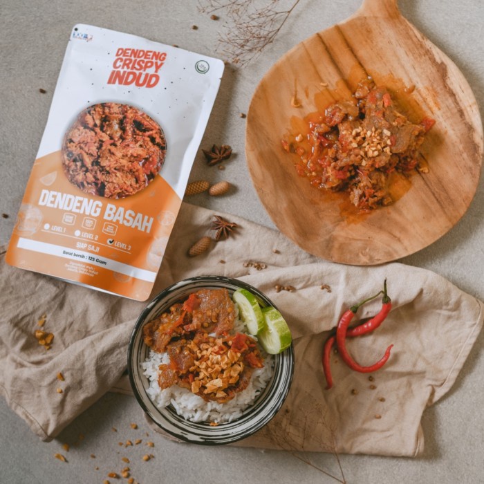

MINUM-SIAP-DRINK-TO-READY- DENDENG BASAH / MOISTY BALADO INDUD 500 GRAM - SAMBAL LEVEL 2 -READY-TO-