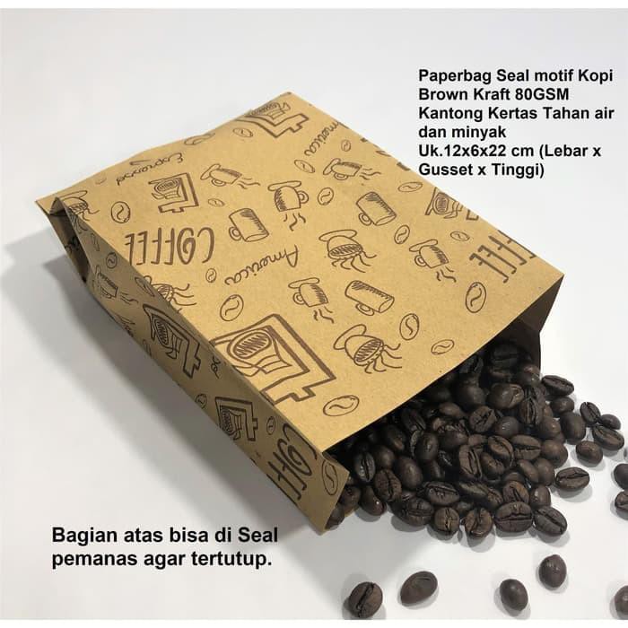 

100pcs Paperbag SEAL Kantong Kertas Coklat Motif Coffee 12x6x22 SC80/221206