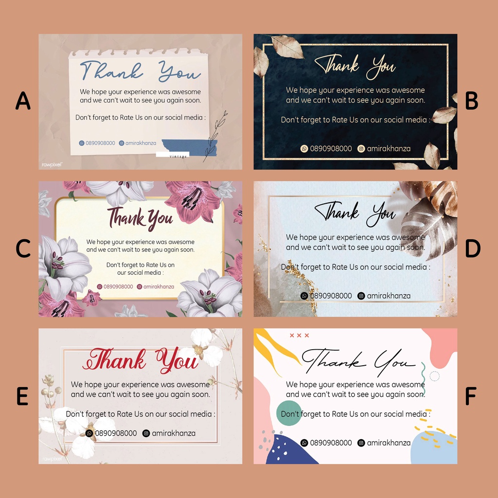 

50 pcs Kartu Ucapan, Kartu Thank you, Thank You Card Custom free Design