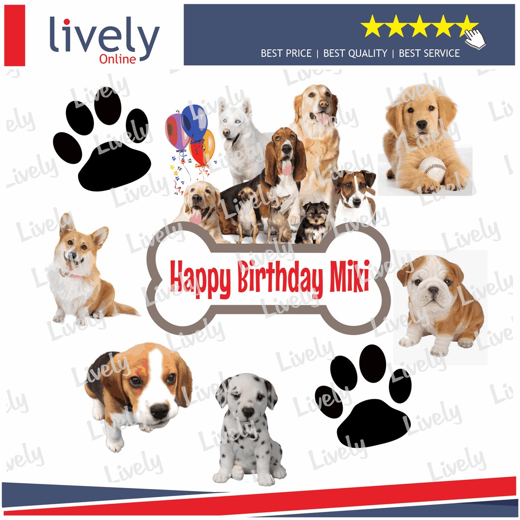 CUSTOM NAMA HIASAN KUE ULANG TAHUN PETS CAKE TOPPER KARAKTER HAPPY BIRTHDAY