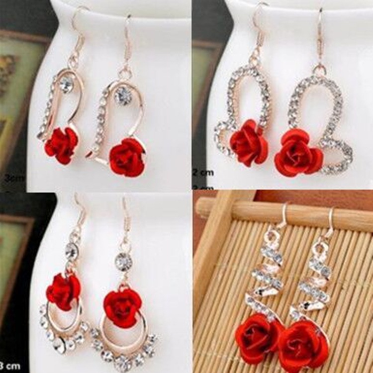 Anting Rose Hook silver diamond Model Korea Terbaru Cantik Elegant