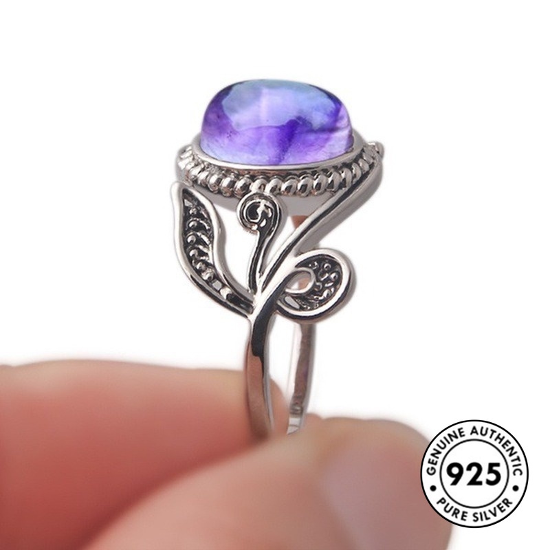 Cincin Amethyst Bahan S925 Silver Gaya Vintage