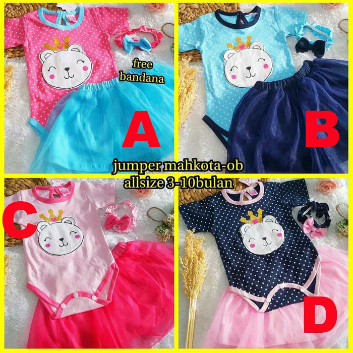CUCI GUDANG | JUAL RUGI - Baju Bayi Perempuan Setelan Jumper Rok Set Queen Bonus Bandana