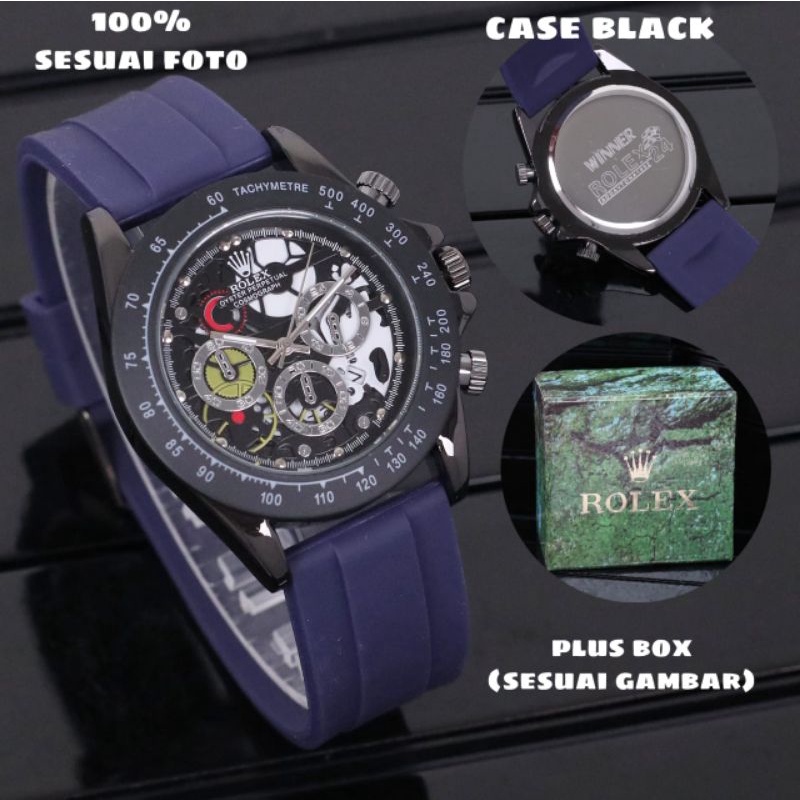 (SL)JAM TANGAN PRIA ROLEX NEW COLLECTION FASHION PRIA TALI KARET RUBBER PREMIUM CHRONO VARIASI FREE 