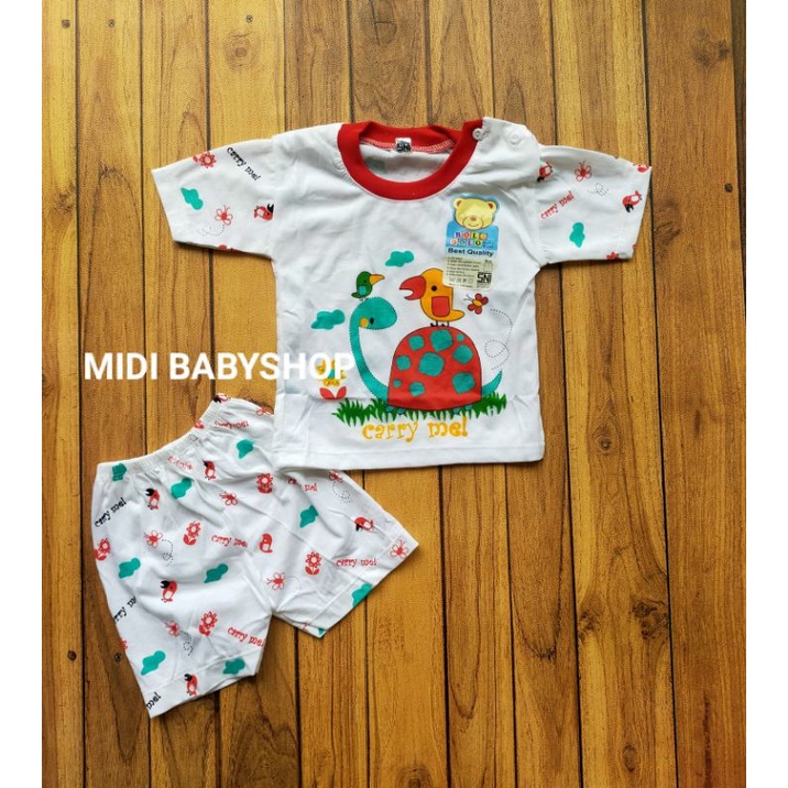 Setelan Piyama Baju Bayi Pendek Kancing Pundak 3-18 Bulan Bolo Bolo Motif Carry Mel