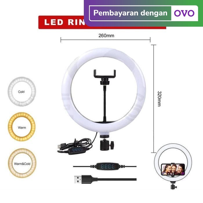 Lampu Ring light Selfie LED 26Cm 10Inch 3Mode Live Streaming Ringselfie