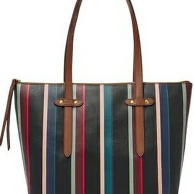 ✅ SALE TOTE BAG POLOS✅ TAS WANITA FOSSIL FELICITY SHOPPER / TOTE NAVY MULTI STRIPE ORIGINAL ON