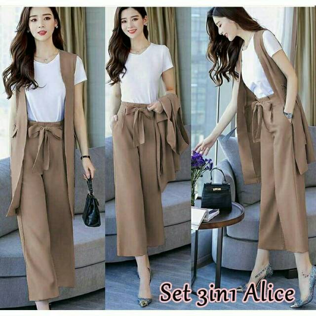 SET 3IN1 ALICE | SETELAN CARDIGAN IMPORT GAYA KOREA | ONE SET WANITA KEKINIAN | BAJU MURAH
