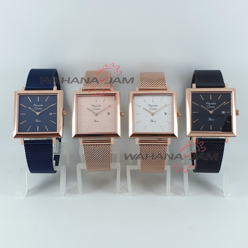 Alexandre Christie AC 2866 LD / Jam Tangan Wanita AC2866 Kotak Rantai Rosegold Black Blue Hitam Ori