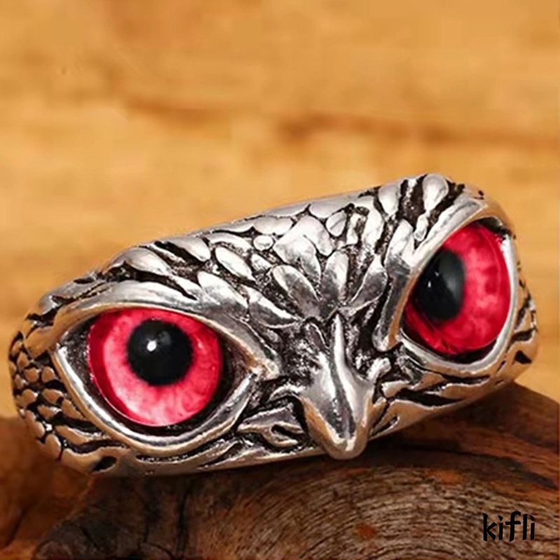 Vintage Style Burung Hantu Kristal Cincin,Perak Hewan Pria Wanita Perhiasan,Fashion Punk Crystal Rings