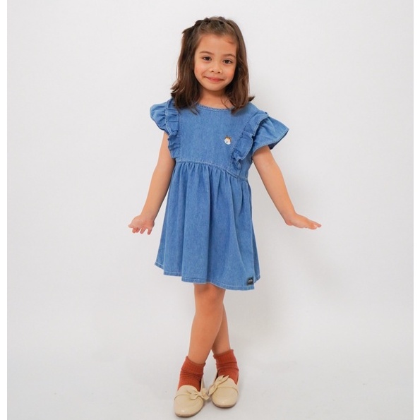 Carva Atasan anak perempuan Dress anak  hijab jeans denim ruffle original 1-5 Tahun Realpict