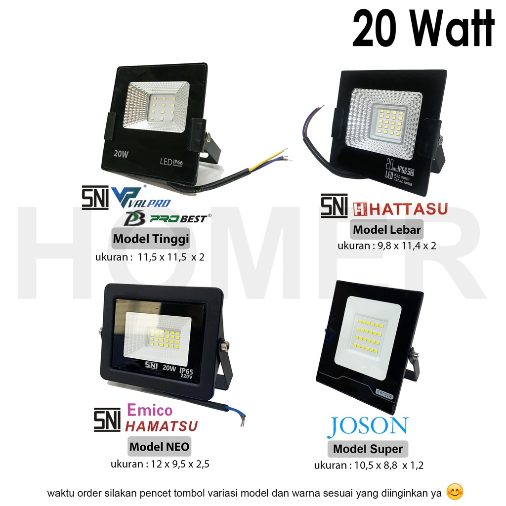 lampu led sorot / tembak / floodlight / outdoor / lapangan 20w 20 w 20 watt 20watt 20 w Probest Emico Valpro Joson Hamatsu Hattasu ip65 ip66 ip67