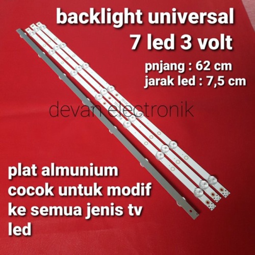 Unik lampu led backlight 3 v 7 kancing led backlight tv 3v 7mata universal panjang 60 cm Diskon