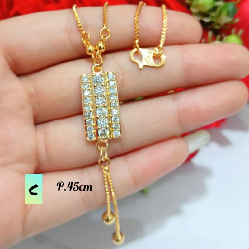 TITANIUM Kalung Dewasa koye permata full zircon motif lapis emas18 k tidak karat