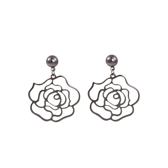 LRC Anting Tusuk Fashion Color Alloy Hollow Flower Stud Earrings D63496