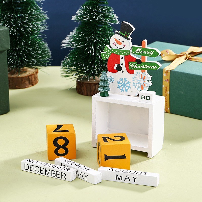 Kalender Kayu Ornamen Natal Lucu Dekorasi Kado Christmas Santa Snowman