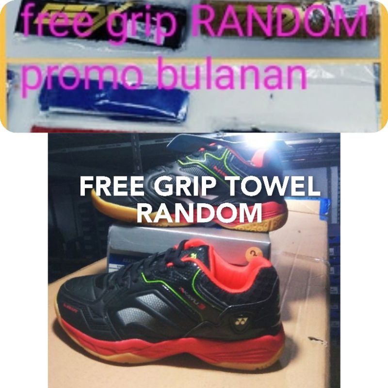 FREE GRIP TOWEL RANDOM SEPATU BADMINTON YONEX AKAYU 3 BLACK/RED