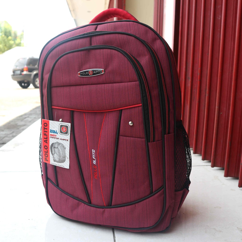 Tas Ransel Punggung Alfito Bordir Merah Merah Backpack Kantor Casual