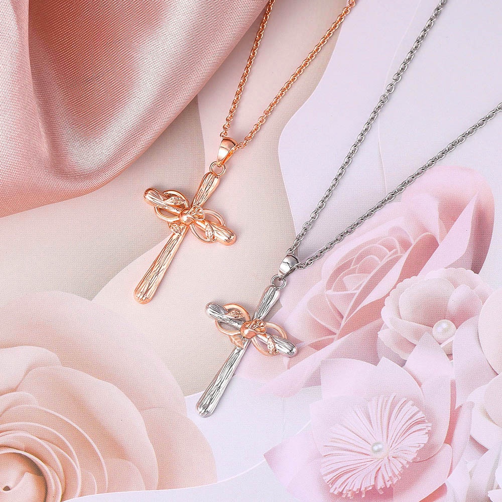 Retro style cross leaf rose gold flower lucky figure 8 pendant necklace simple fashion jewelry ladies attending a banquet party to wear the best