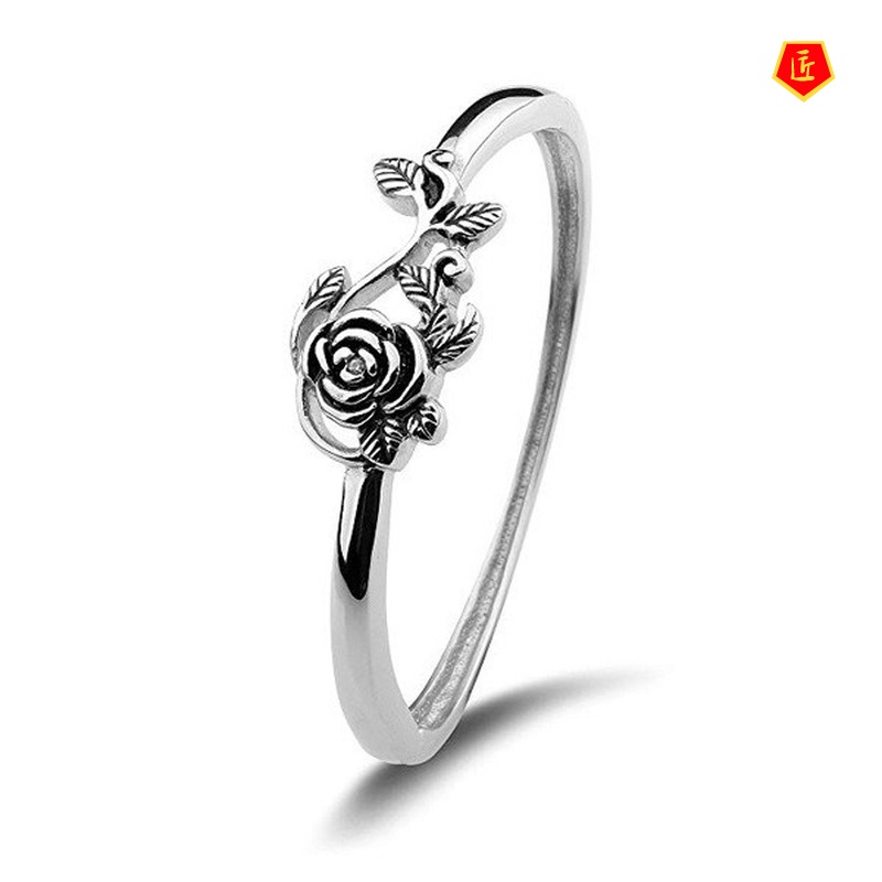 [Ready Stock]925 Silver Vintage Silver Rose Ring