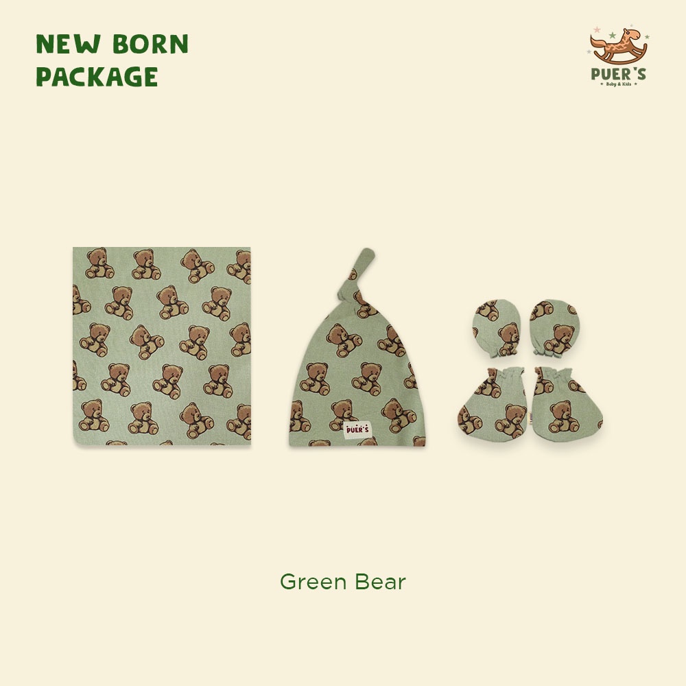 NEWBORN PACKAGE (SWADDLE SET) GREEN BEAR