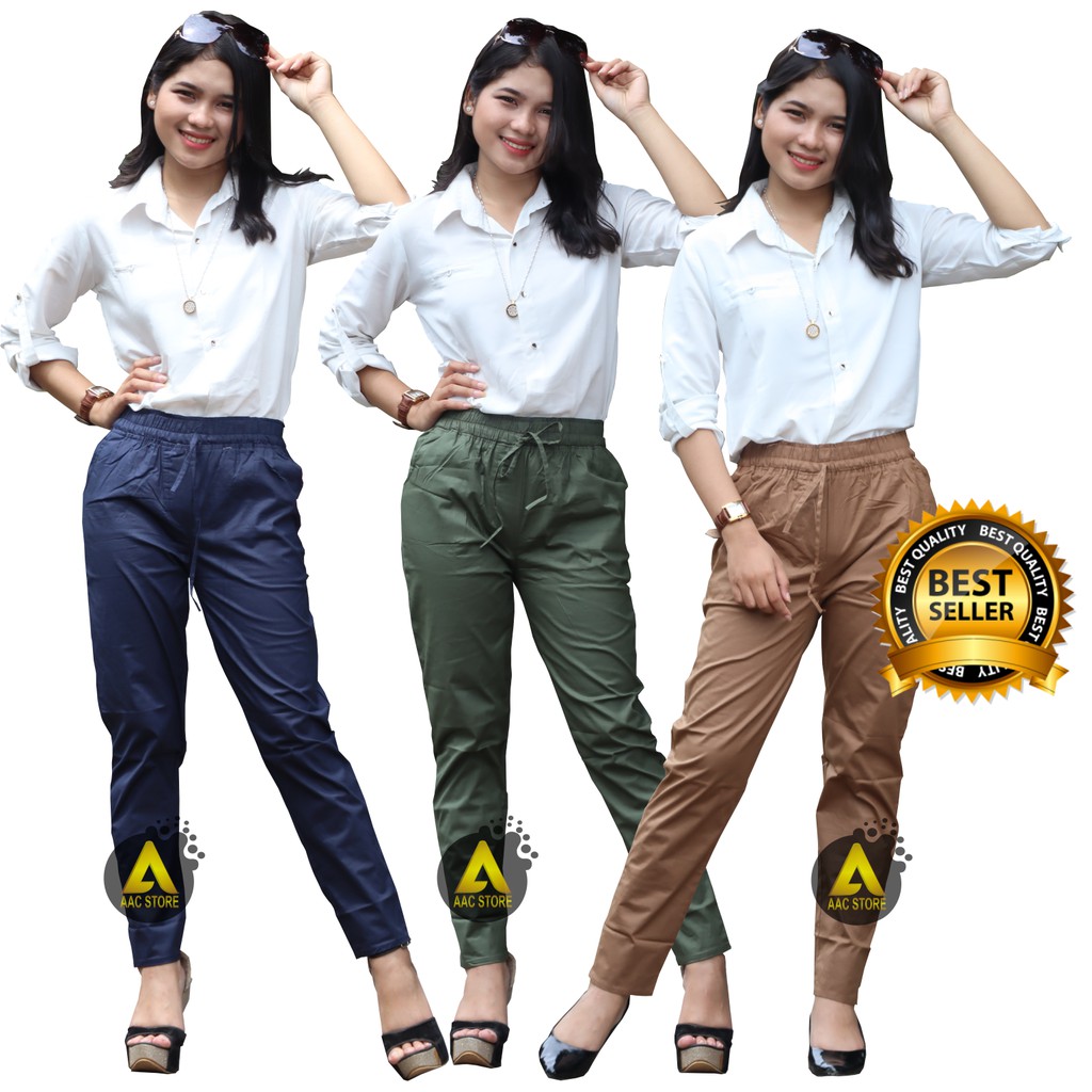 Celana Panjang Wanita Basic Pants Katun Stretch Allsize Fit XL Dan Jumbo