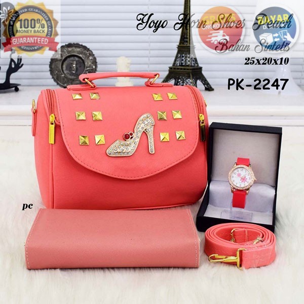 COD TAS SELEMPANG WANITA HEELS YOYO PINK ELEGANT TALI PANJANG TOTE SLEMPANG PAKET HEMAT FREE DOMPET 