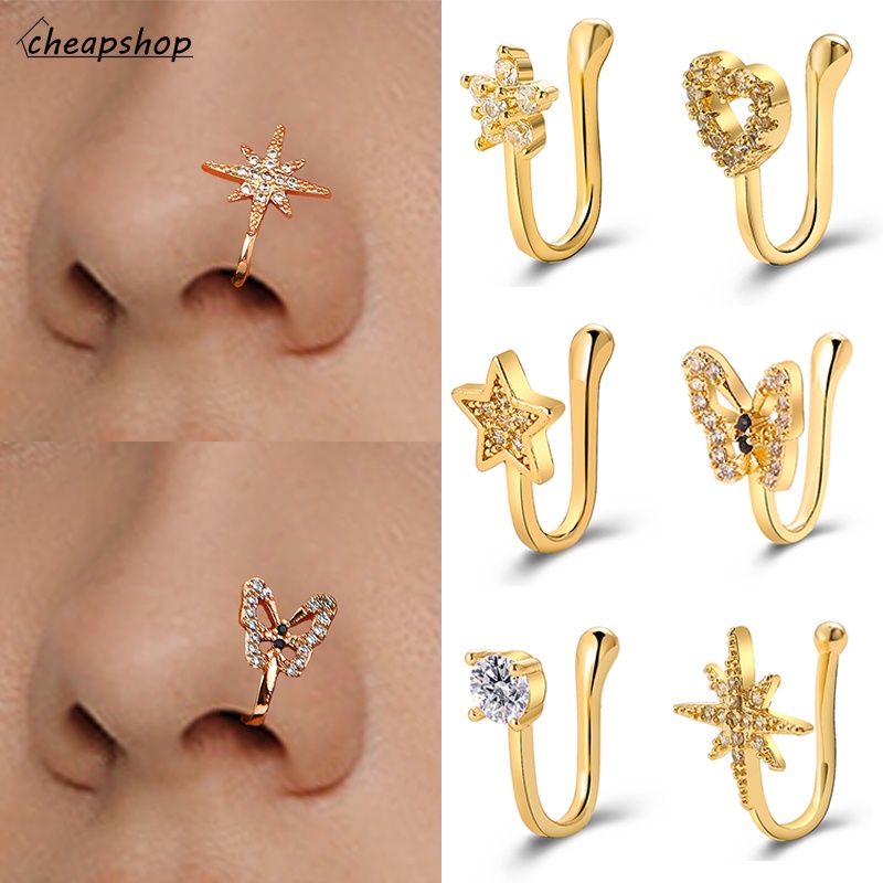 IFYOU Fashion Crystal Gold Nose Clip Star Butterfly Non-piercing Nose Ring Women Jewelry Accessories