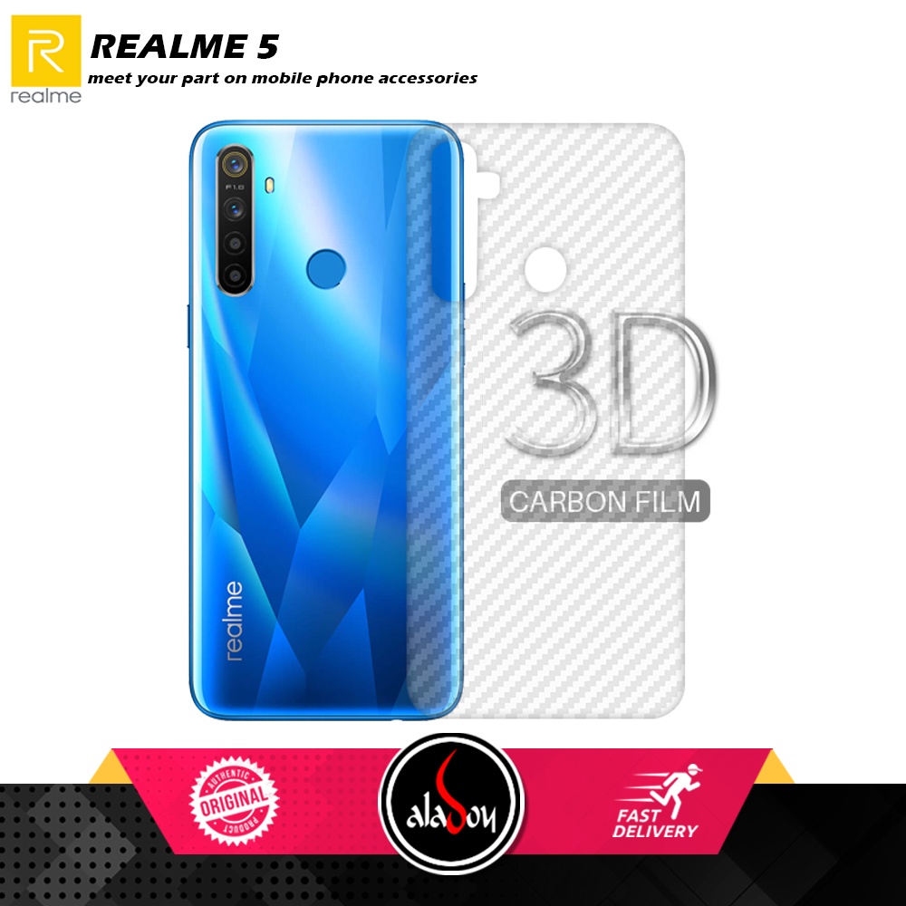 Case REALME 5 Armor Fushion Transparent Casing + Tempered Glass Full Layar dan Skin Carbon