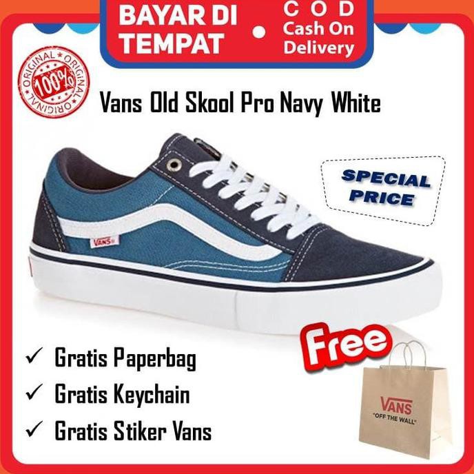 Diskon Sepatu Pria Spesial✅ Vans Old Skool Pro Navy White Original ON SALE