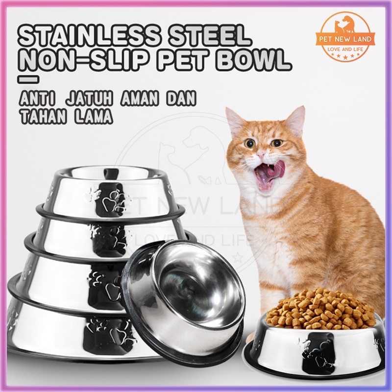 Mangkuk Stainless Steel Anjing Kucing Anti Slip Anti Semut Selip Pet Bowl Aksesoris Hewan