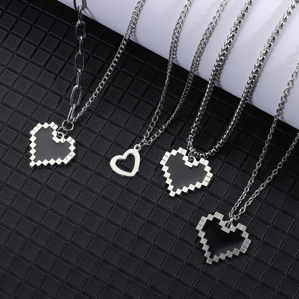 Lily Black Mosaic Love Necklace Trendy Perhiasan Hadiah Wanita Pria Kalung Rantai Double Layer