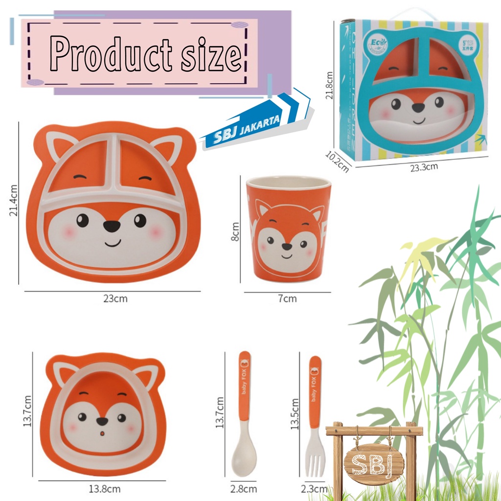 set piring anak 100% bahan organik bamboo fiber Premium / alat makan termasuk gelas anak set