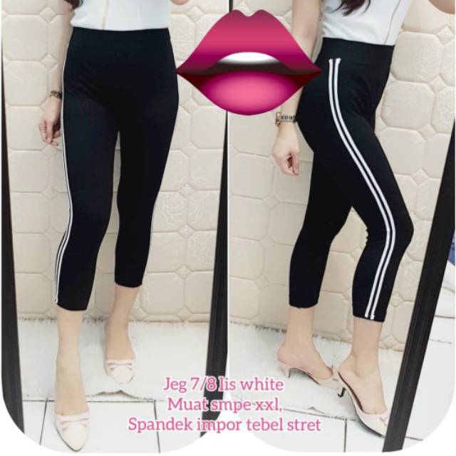 Legging 7per8 List Putih Legging Import 788 Celana Legging Wanita | Legging Jumbo | Legging Tebal