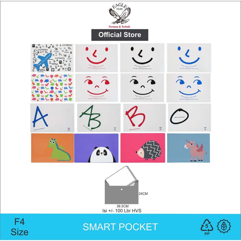 

TOMEX Map Plastik Kancing Motif Opaque Folio (F4) / Smart Pocket / Map Dokumen Isi 6 Pcs