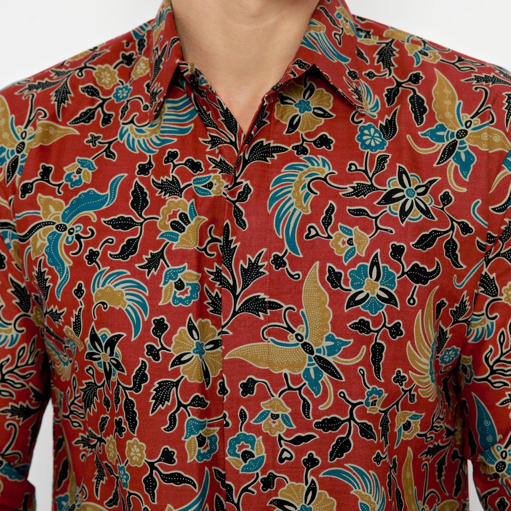 BATIK PRIA LENGAN PANJANG Kemeja Premium Warna Merah Maroon Kuning 724885 Cap 72 - Baju Kemeja Atasan Pakaian Setelan Batik Pria Cowok Laki Laki Remaja Keluarga Kantor Lengan Panjang Modern Slimfit Slim Fit Premium Kekinian