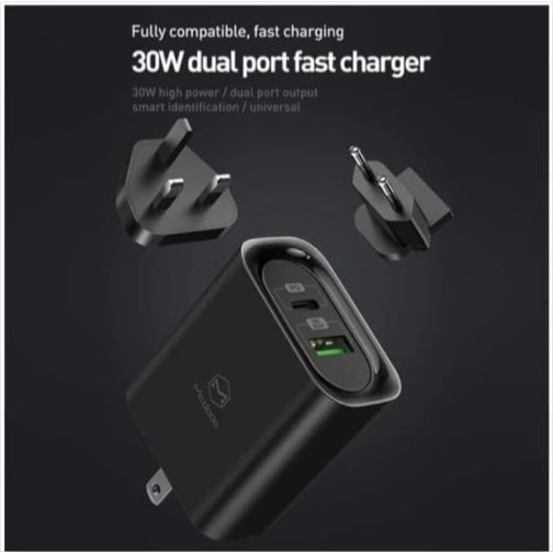 MCDODO CH-5601 ADAPTER CHARGER PD 3.0 USB + TYPE C 30W FAST CHARGING