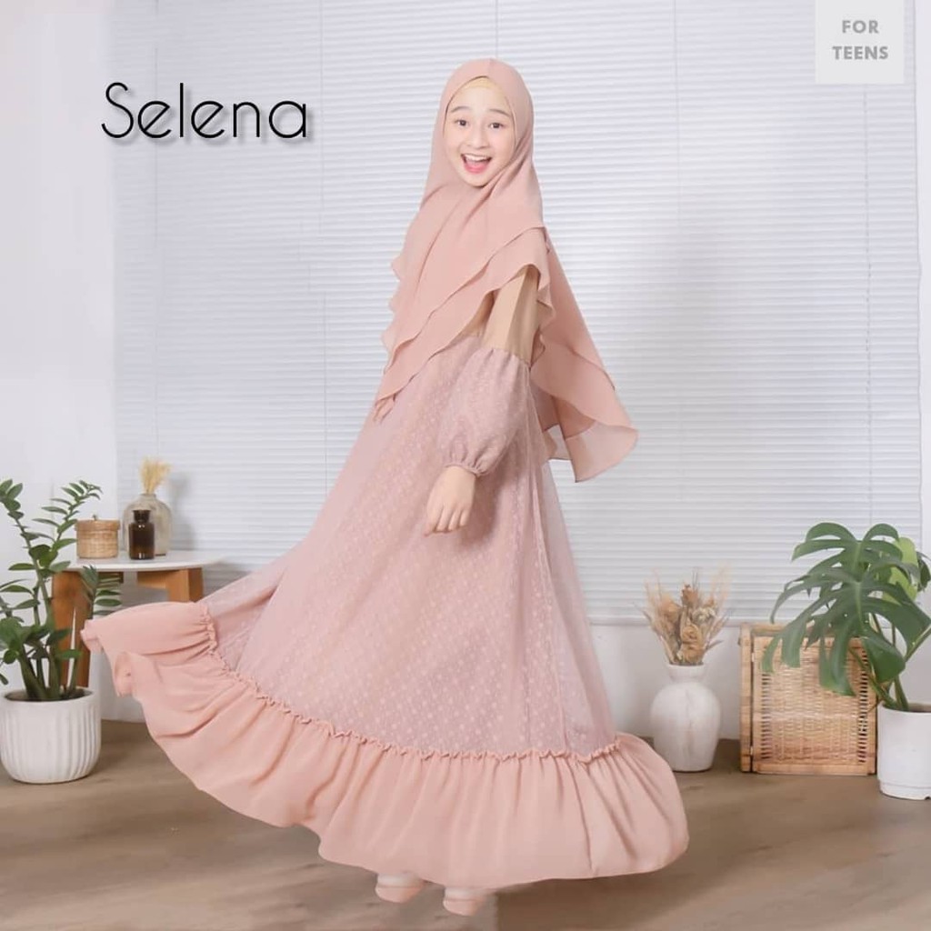 LS - Terbaru Selena Syari Kids Bahan Shakila mix Tile dot Gamis Anak Remaja Umur 10 11 12 Tahun Terb