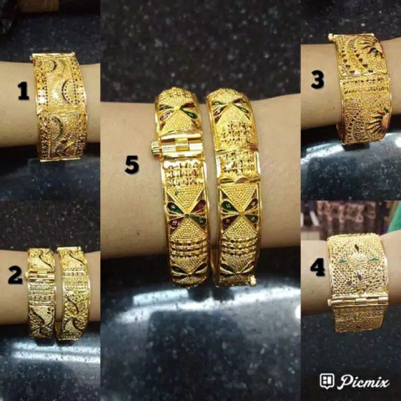 Gelang dubai india emas buka tutup imitasi aksesoris folding flexible