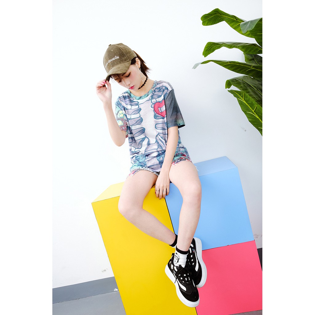 KBS-41 kaos wanita full print high quality import korea jepang katun cotton big size oversize